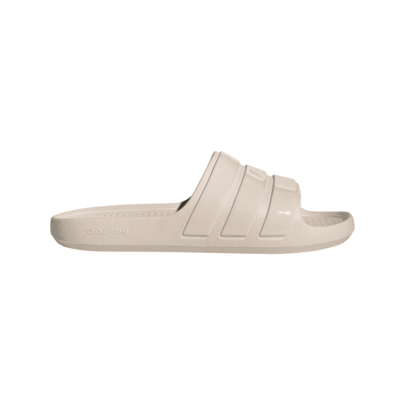 Adidas Adilette Flow Slide JP5684 – unisex rudos šlepetės baseinui ir poilsiui, šviesiai rudos su žaliomis juostelėmis