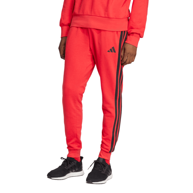 Adidas vyriškos raudonos treninginės kelnės su juodomis juostelėmis iš šono, modelis JD1880