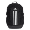 Juoda Adidas Power VII IP9774 kuprinė su trimis baltomis juostelėmis priekyje ir keliomis kišenėmis.