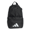 Adidas vaikiška juoda kuprinė JD1303 su baltu logotipu ir trimis šoninėmis juostelėmis.