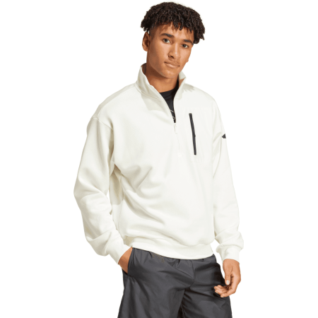 Baltas vyriškas Adidas džemperis su nepilnu užtrauktuku, be gobtuvo, iš flisinio audinio – modelis JF3288.