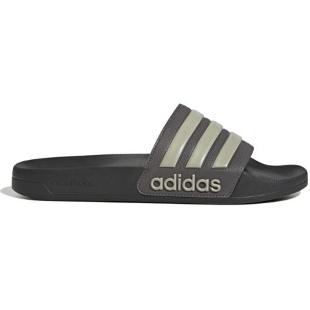 Adidas Adilette Shower JI4761 – unisex pilkos šlepetės baseinui su smėlio spalvos juostomis