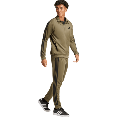 Adidas vyriškas žalias sportinis kostiumas Sportswear Basic 3-Stripes Tricot JI8854 su juodomis juostelėmis – klasikinis dizainas iš perdirbto poliesterio.