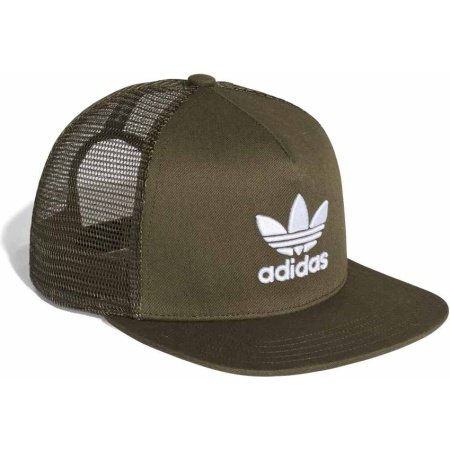 Žalia Adidas Trucker kepurė su baltu Trefoil logotipu ir vėdinamu sieteliu – CD6981 modelis.