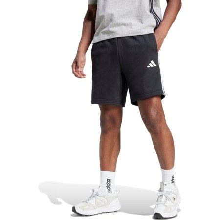 Adidas juodi vyriški šortai su trimis baltomis juostelėmis, modelis JE6414 – sportiniam ir kasdieniam dėvėjimui.