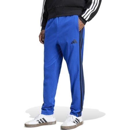 Adidas vyriškos plonos sportinės kelnės Essentials 3 Tiras Single Jersey Pants JE6432 mėlynos lengvos kelnės su ikoniškomis trimis juodomis juostelėmis šonuose