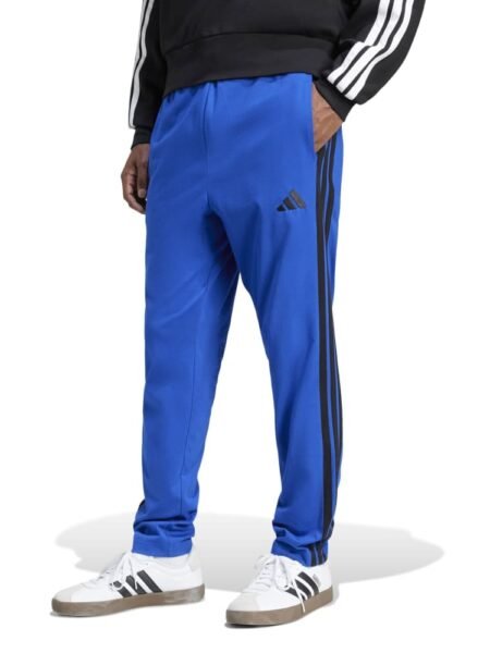 Adidas vyriškos plonos sportinės kelnės Essentials 3 Tiras Single Jersey Pants JE6432 mėlynos lengvos kelnės su ikoniškomis trimis juodomis juostelėmis šonuose