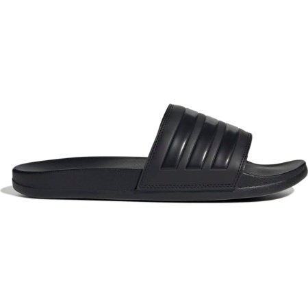 Adidas Adilette Comfort Slide GZ5896 juodos vyriškos šlepetės su juodomis juostelėmis ir minkštu neopreno viršumi.