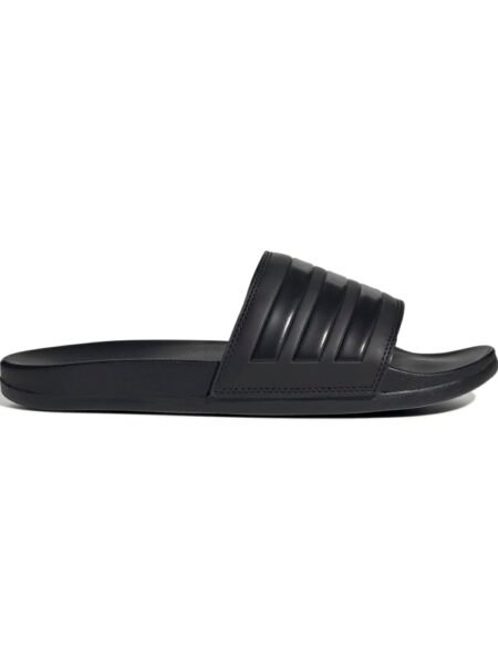 Adidas Adilette Comfort Slide GZ5896 juodos vyriškos šlepetės su juodomis juostelėmis ir minkštu neopreno viršumi.