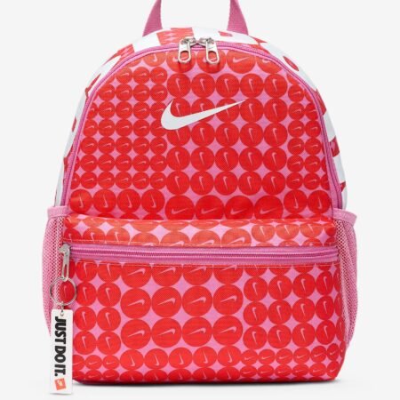Nike kuprinė vaikams Brasilia Just Do It Kids Mini Backpack HM5547-646 raudona su baltu logotipu