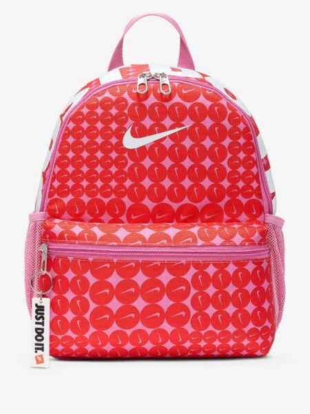 Nike kuprinė vaikams Brasilia Just Do It Kids Mini Backpack HM5547-646 raudona su baltu logotipu