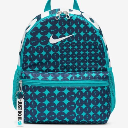 Nike vaikiška kuprinė Brasilia Just Do It Kids' Mini Backpack HM5547-345, žalia su baltu logotipu.