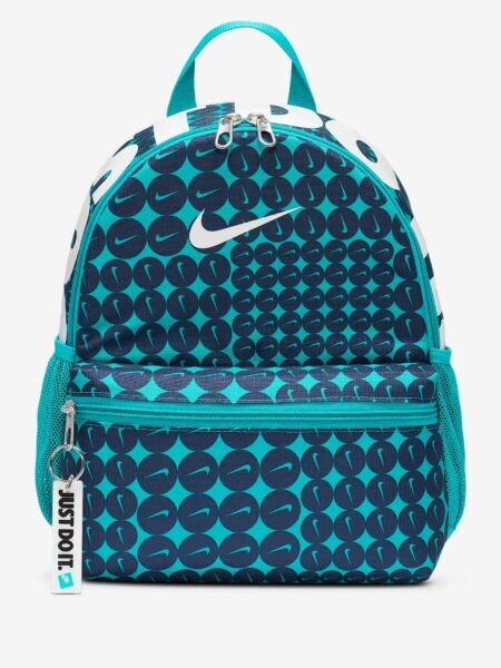 Nike vaikiška kuprinė Brasilia Just Do It Kids' Mini Backpack HM5547-345, žalia su baltu logotipu.