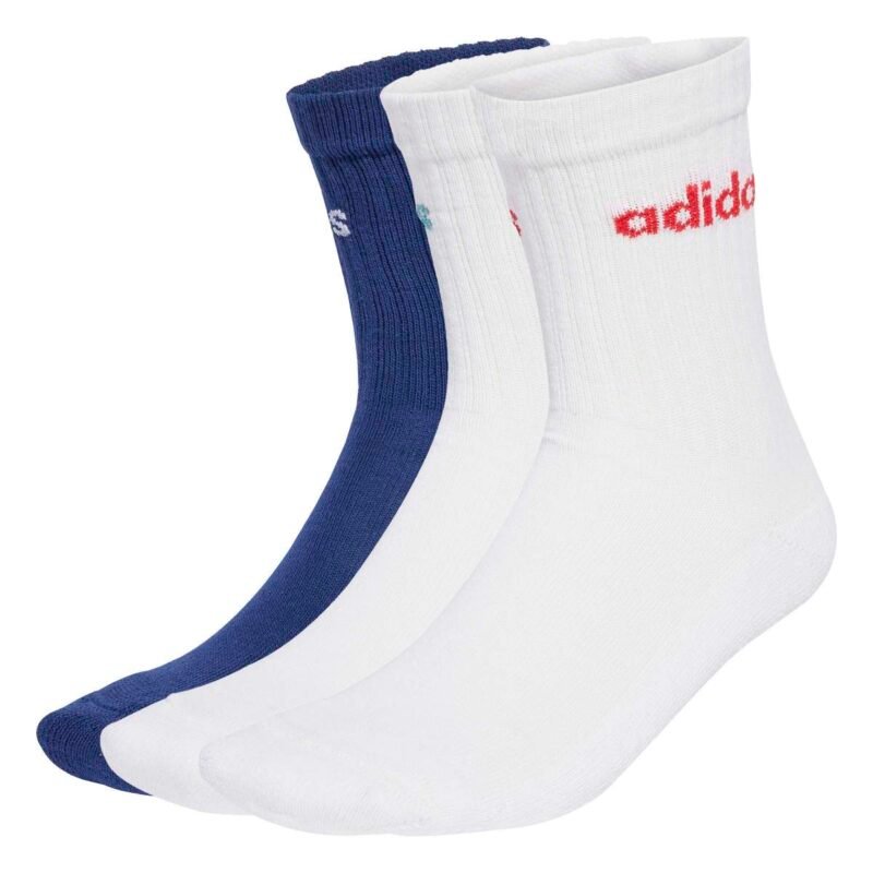 adidas linear crew socks cushioned jl6110 kojines 3 poros balta ir melyna.