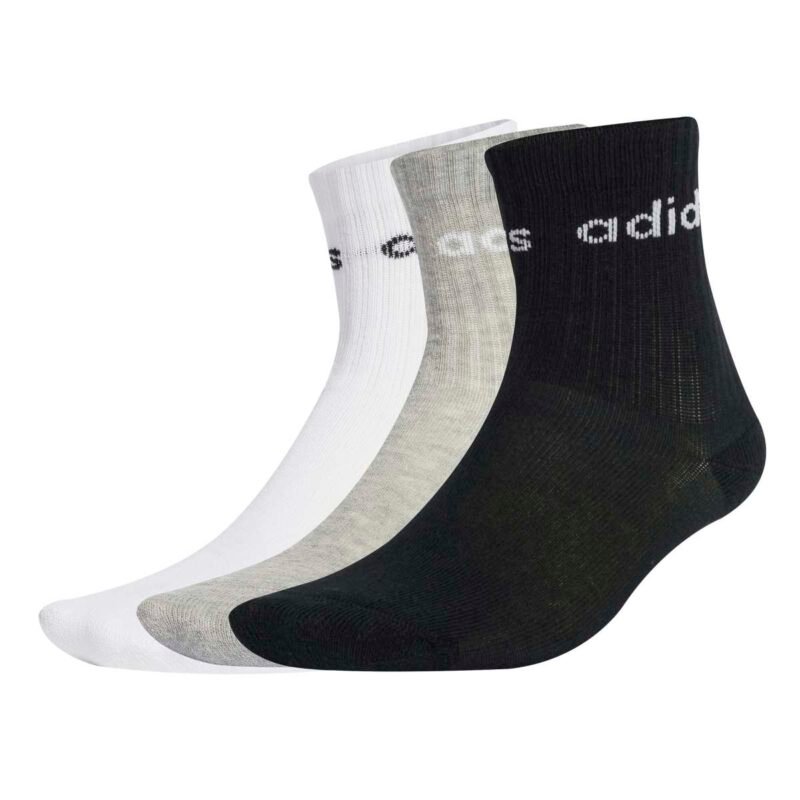 Adidas Linear Crew Cushioned Socks JW0327 vaikiškos kojinės trijų porų rinkinys balta pika juoda.