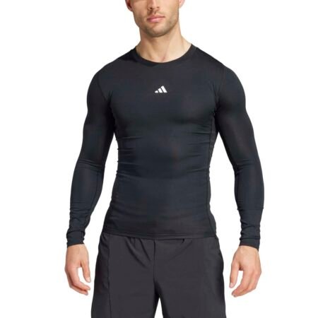 Adidas vyriški kompresiniai marškinėliai ilgomis rankovėmis TECHFIT Compression Training Long Sleeve Tee JE6702 – juodi sportiniai marškinėliai vyrams.