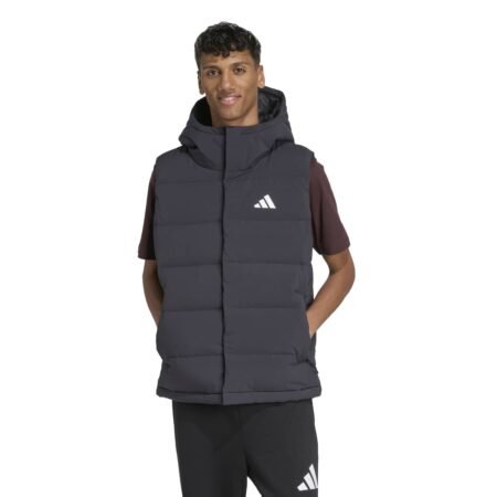 Adidas vyriška pūkinė liemenė su gobtuvu Helionic Vest JN2118 – juoda sportinė liemenė