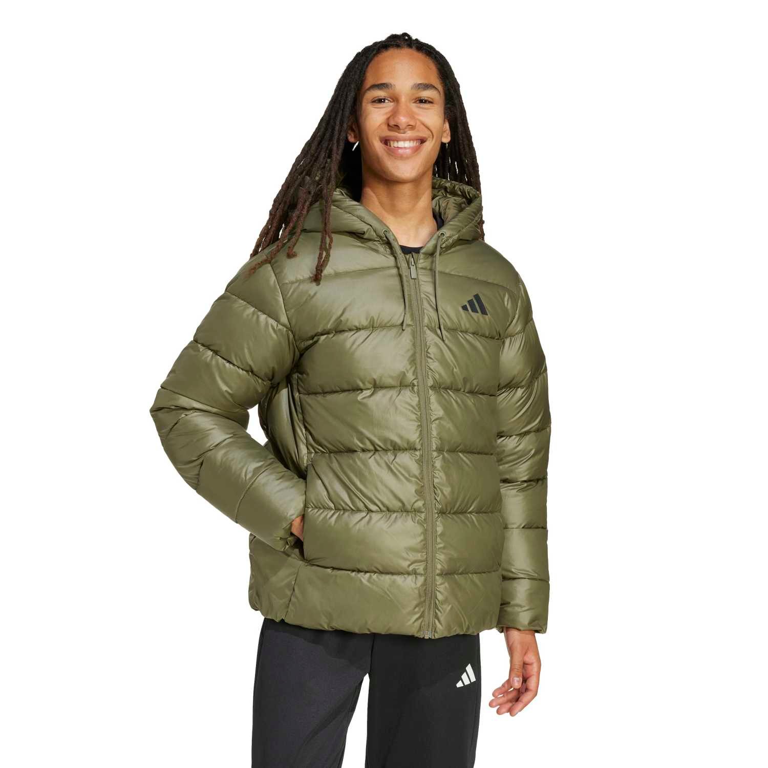 Adidas vyriška žalia striukė su gobtuvu Essentials CLIMAWARM JW2979 – šilta sportinė striukė rudeniui ir žiemai