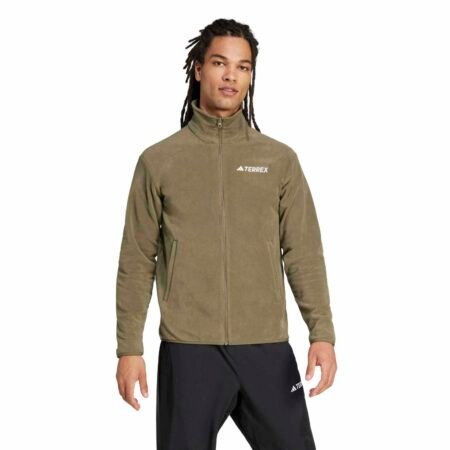 Adidas vyriškas fleece džemperis Terrex Multi Full-Zip JP0796 – žalias (chaki) džemperis su užtrauktuku ir dviem kišenėmis.