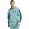 Adidas vyriškas džemperis Essentials 3-Stripes JX0698 – žalias Fleece džemperis su gobtuvu ir trimis juodomis juostelėmis ant rankovių.