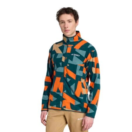 Adidas vyriškas fleece džemperis Terrex Multi Printed Full-Zip Fleece Jacket JM0137 – žalias šiltas džemperis vyrams su užtrauktuku
