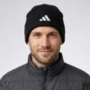 Juoda Adidas Tiro League Beanie HS9765 žieminė kepurė su užlenkimu ir baltu Adidas logotipu.