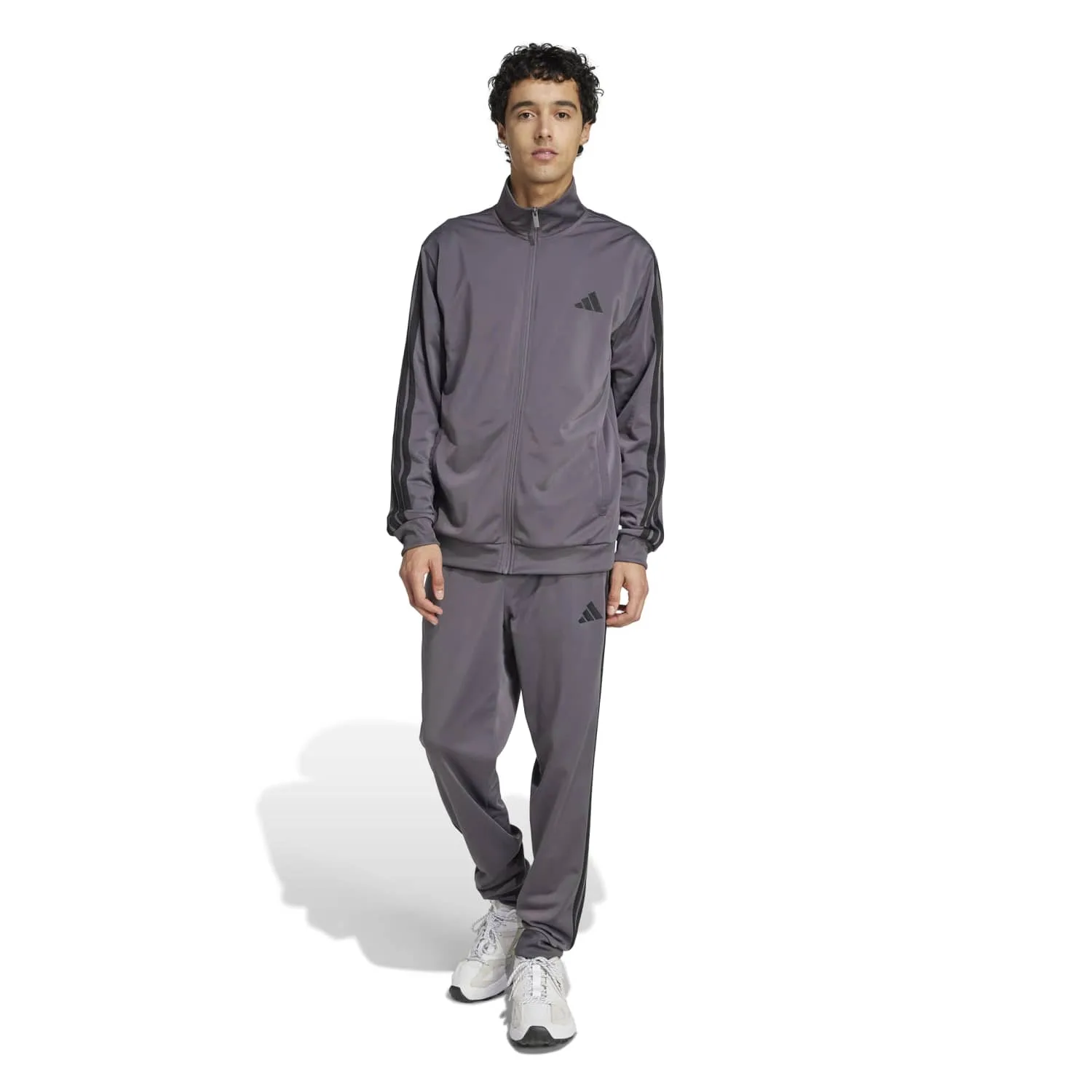 Pilkas vyriškas sportinis kostiumas treningai Adidas Sportswear Basic 3-Stripes JI8856.