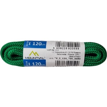 Apvalūs žali Kaps Mountval 120 cm ilgio batų raišteliai 920599, pagaminti iš tvirto poliesterio.