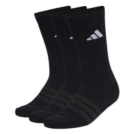 Juodos Adidas Crew Cushioned aukštos kojinės KC9626 3 porų rinkinys su amortizuotu padu.