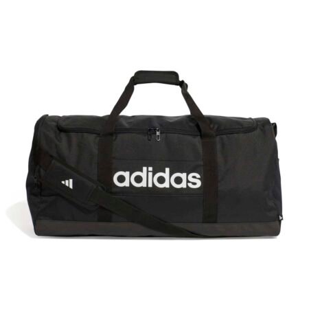 Didelis juodas Adidas Linear Duffle JE8344 sportinis krepšys su batų skyriumi.