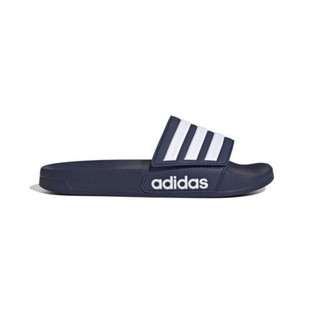 Mėlynos Unisex Adidas Adilette Shower KJ0051 šlepetės su Velcro lipuku baseinui.