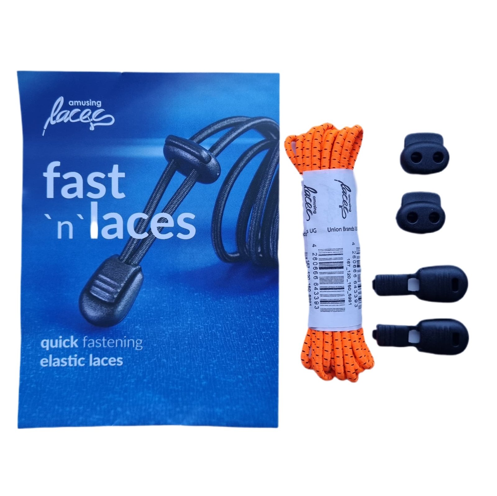 Ryškiai oranžiniai Kaps elastiniai batų raišteliai 120 cm su Fast’n’laces fiksavimo sistema ir juodu užraktu 643393.