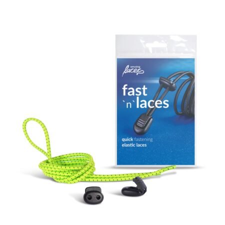 Ryškiai salotiniai Kaps elastiniai batų raišteliai 120 cm su Fast’n’laces fiksavimo sistema ir juodu užraktu.