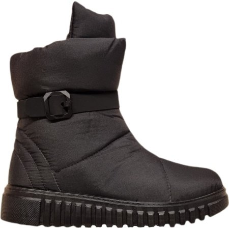 Juodi moteriški Progress sniego batai PR4417 su kailiniu pamušalu, storu padu ir užtrauktuku šone.