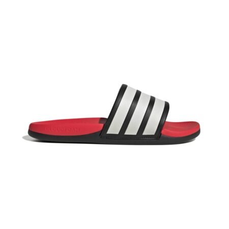 Vyriškos Adidas Adilette Comfort 2 HQ2472 šlepetės su minkštu koralinės spalvos padu.