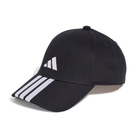 Juoda Adidas 3-Stripes New Logo kepurė su snapeliu, baltu išsiuvinėtu logotipu priekyje ir trimis juostelėmis ant snapelio, modelis JG1072.