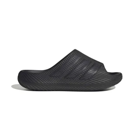 Juodos Adidas Purechill šlepetės vyrams su tamsiai pilkomis juostelėmis ir ventiliacinėmis angomis dirželyje, modelis KI0055.
