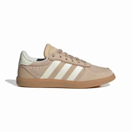 Smėlio spalvos zomšiniai Adidas Breaknet Sleek J batai paaugliams ir moterims su rudu guminiu padu, modelis KI6500.