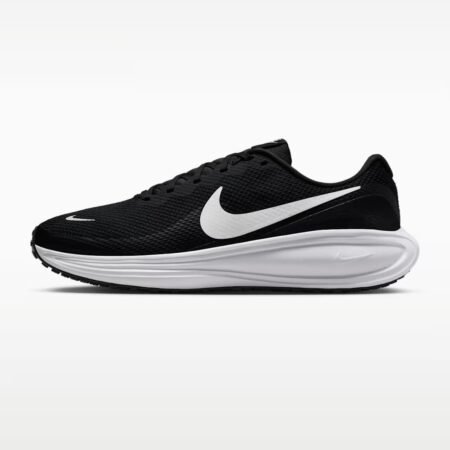 Juodi vyriški bėgimo batai plačiai pėdai Nike Revolution 8 Wide kedai, modelio kodas HQ1996-001.