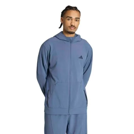 Melsvas vyriškas sportinis džemperis bliuzonas su užtrauktuku Adidas D4T Workout KS6394.