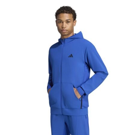 Mėlynas vyriškas sportinis džemperis bliuzonas su užtrauktuku Adidas D4T Workout Full-Zip Hoodie KX6873.