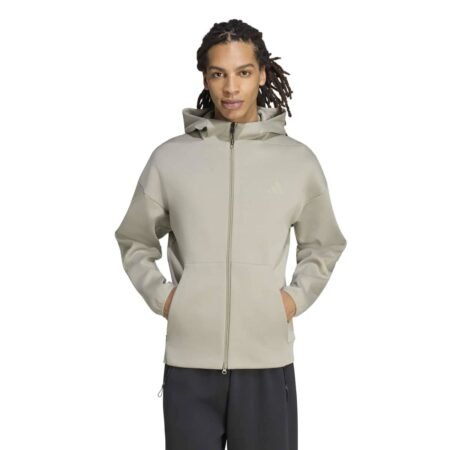 Šviesiai pilkas vyriškas džemperis bliuzonas su gobtuvu užtrauktuku Adidas Z.N.E. Full-Zip Track Top KF3834.