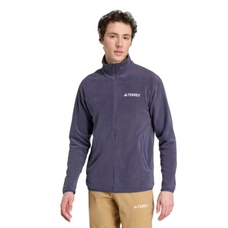 Tamsiai mėlynas pilkas vyriškas flisinis džemperis žygiams Adidas Terrex Multi Full-Zip Fleece JM3116.