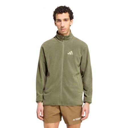 Žalias chaki vyriškas flisinis džemperis bliuzonas žygiams su užtrauktuku Adidas Terrex Multi Full Zip Fleece KY9785.