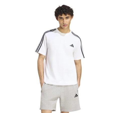 Balti vyriški medvilniniai marškinėliai su juodomis juostelėmis Adidas Essentials 3-Stripes KY4116.
