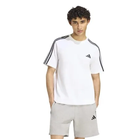 Balti vyriški medvilniniai marškinėliai su juodomis juostelėmis Adidas Essentials 3-Stripes KY4116.