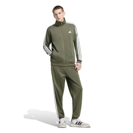 Alyvuogių spalvos chaki vyriškas sportinis kostiumas treningai Adidas Dayready Tracksuit 3-Stripes KY2275.