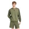 Chaki alyvuogių spalvos vyriškas džemperis bliuzonas su pūkeliu Adidas Essentials 3-Stripes Fleece KY4160.