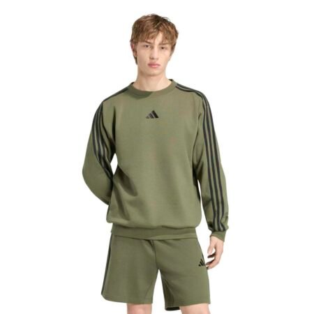 Chaki alyvuogių spalvos vyriškas džemperis bliuzonas su pūkeliu Adidas Essentials 3-Stripes Fleece KY4160.