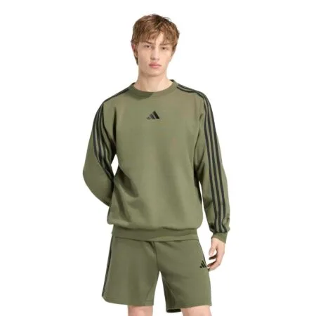 Chaki alyvuogių spalvos vyriškas džemperis bliuzonas su pūkeliu Adidas Essentials 3-Stripes Fleece KY4160.